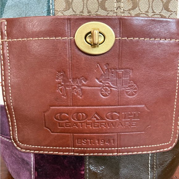 Coach Patchwork #11356 Shoulder/crossbody Bag - Brown, Green, Burgundy holiday - Picture 2 of 14